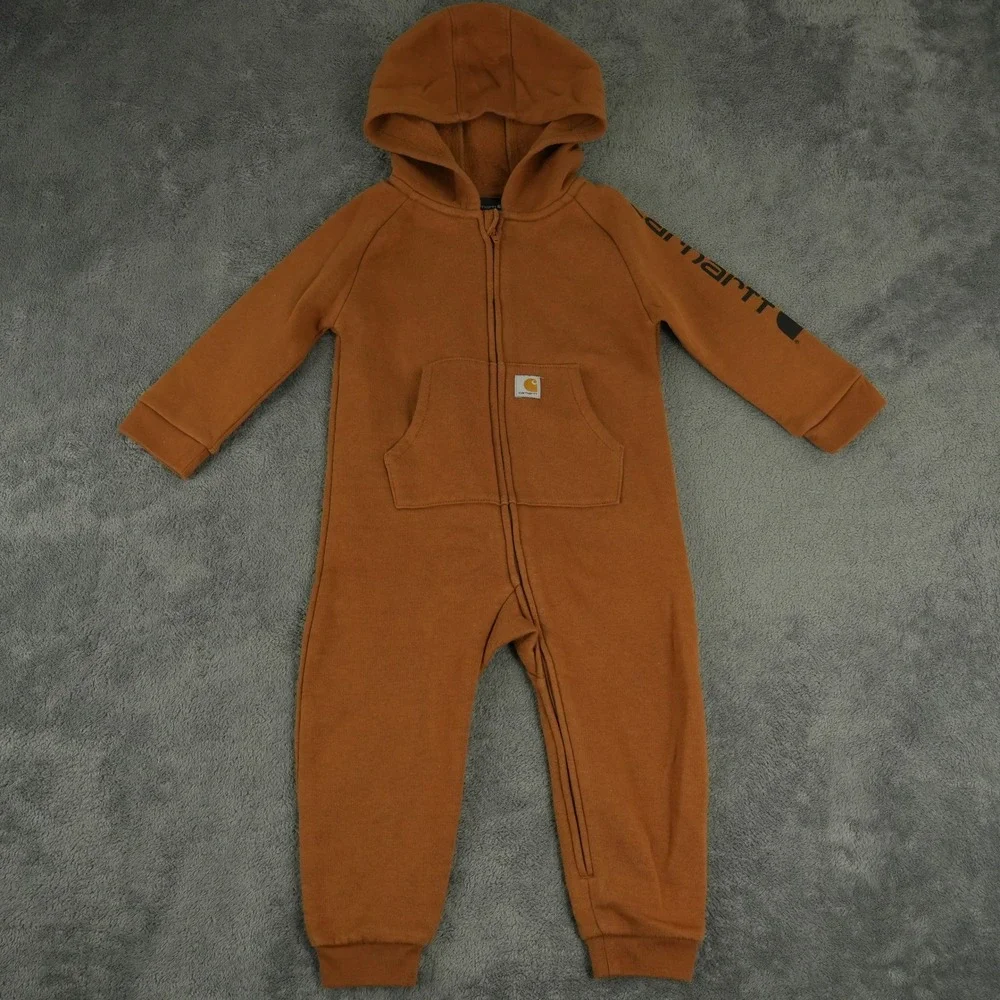 Carhartt Hooded Coverall Unisex 18M Brown Logo Sleeve Full Zip OX8751-B